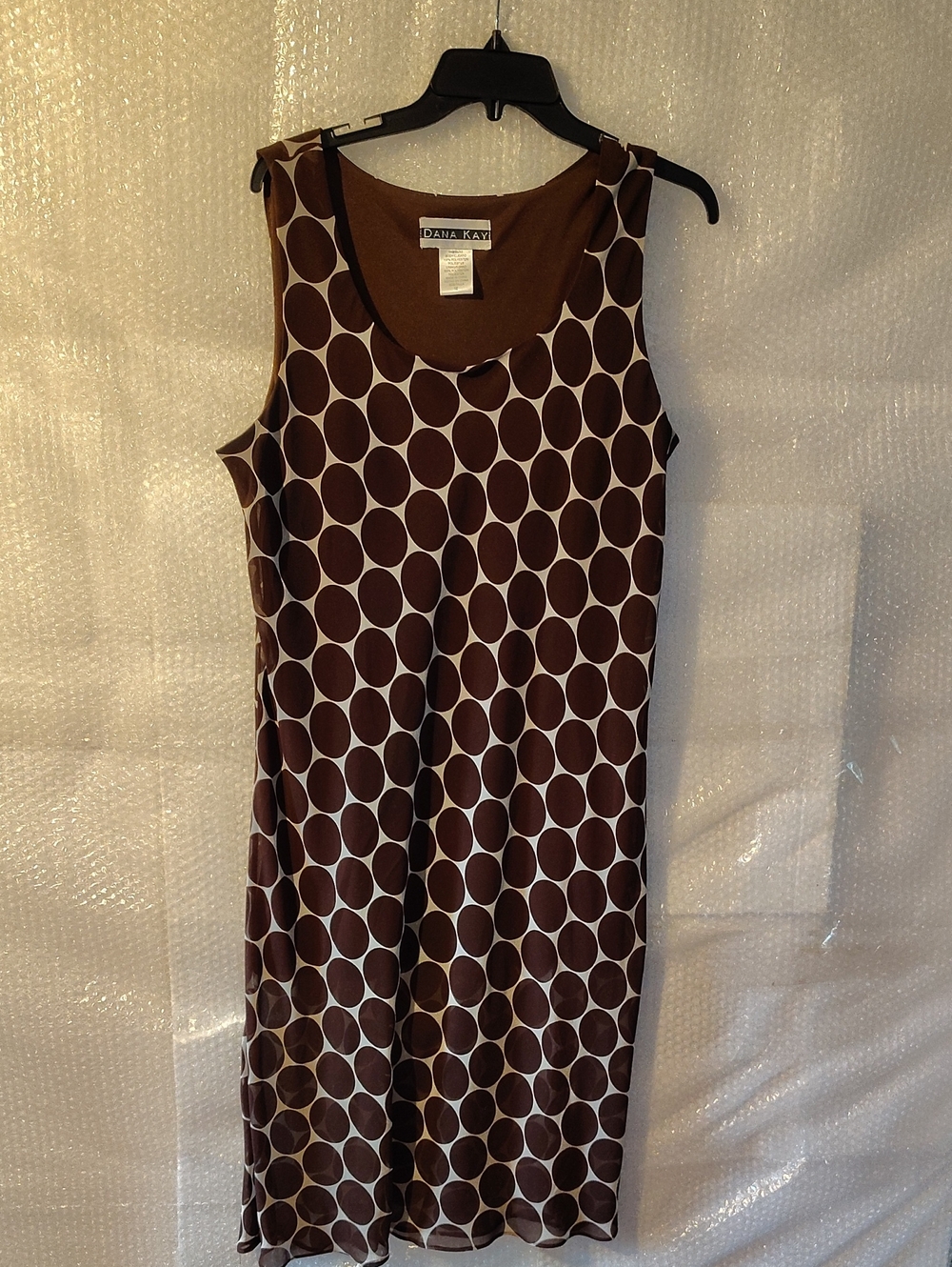 Dana Kay Brown White Polka Dot Sleeveless Midi Dress Size 18